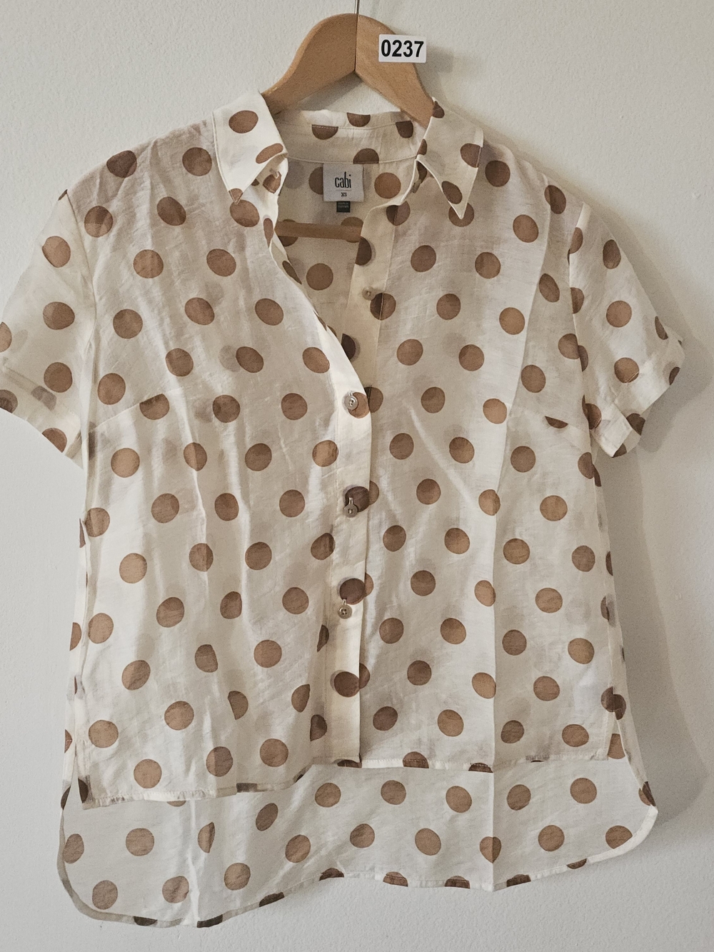 CAbi Cream Blouse with Tan Polka Dots 237